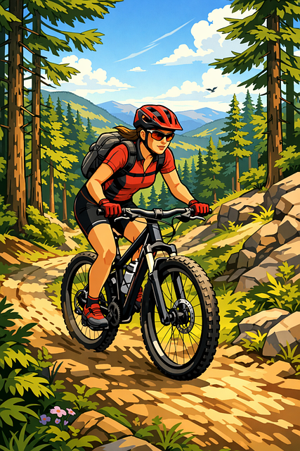 Free cycling forest trail mountain bike illustration