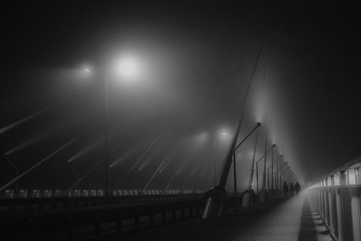 Brug, Nacht, Mist, Zwart-Wit, Stedelijk