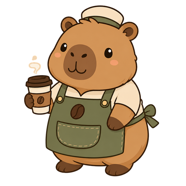 Free capybara barista cartoon illustration