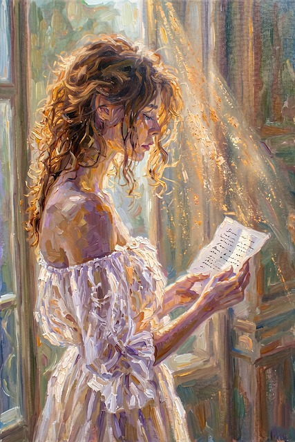 Mujer, Carta, Pintura, Ventana, Luz