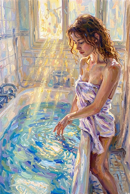 Mujer, Pintura, Bañera, Sol