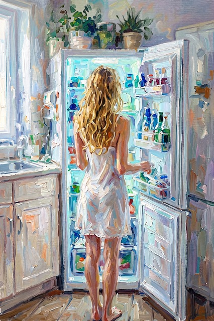 Frau, Kühlschrank, Sommer, Kunst