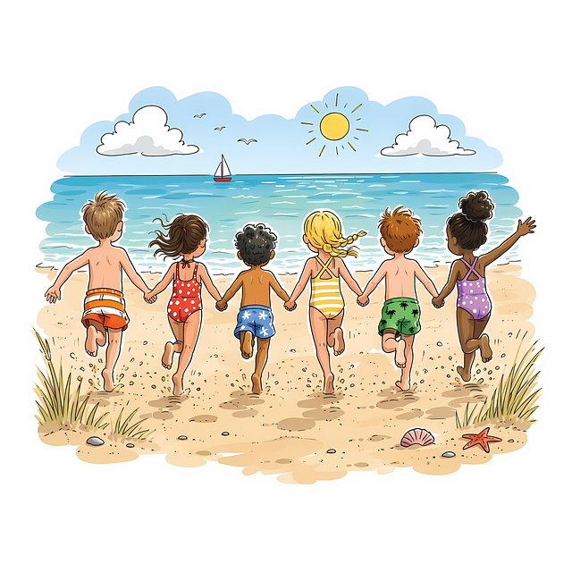 Kinder, Strand, Ozean, Sommerurlaub