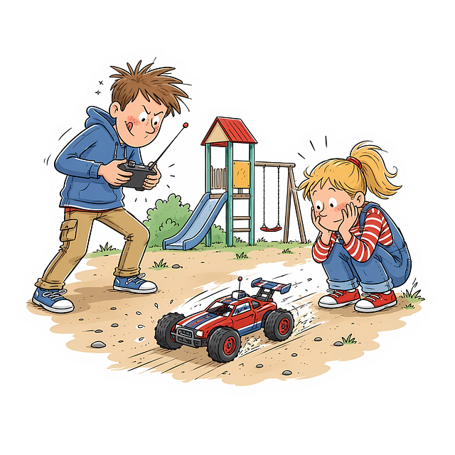 Free remote control car boy with controller girl watching illustration