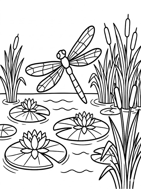 Free dragonfly lily pad pond illustration