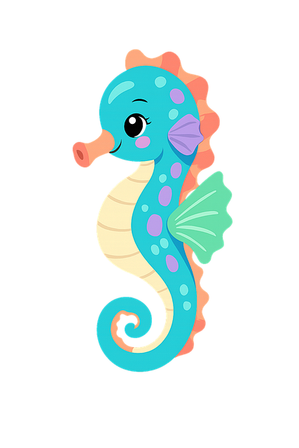 Free cute seahorse cartoon character kawaii vector