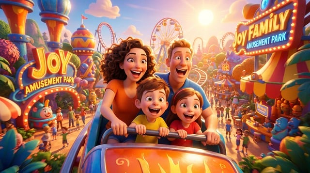 Free amusement park family dad illustration