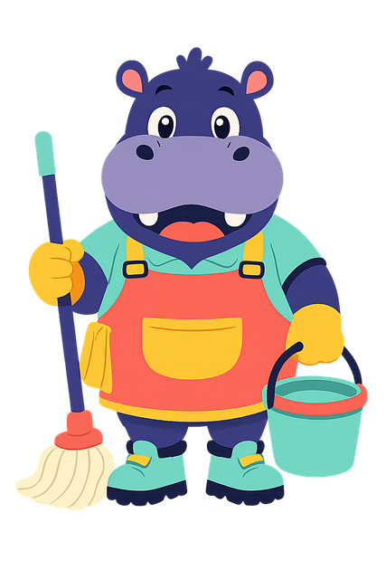 Free cute hippo hygiene mascot featured mop vector