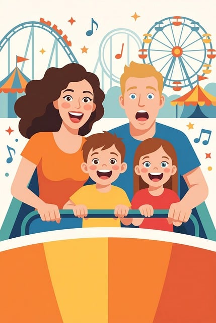 Free family amusement park roller coaster illustration
