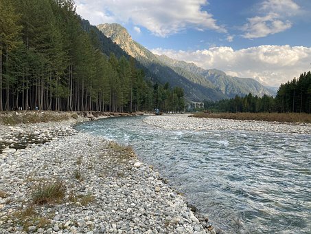 Natur, Wald, Fluss, Weg, Berge, Steinig