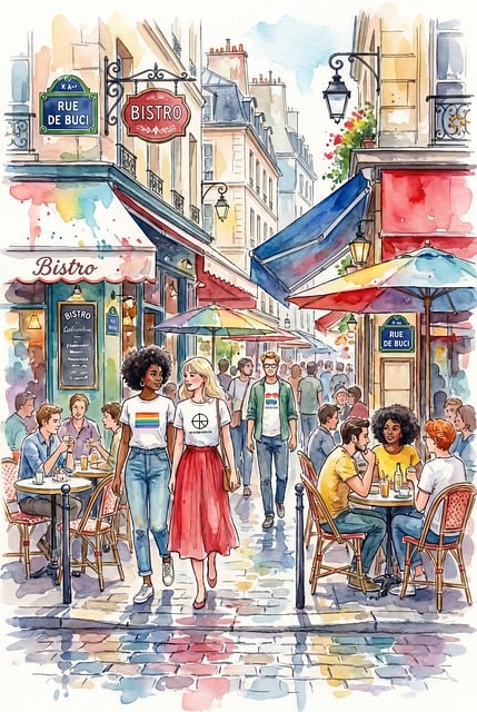 Free city street bistro illustration
