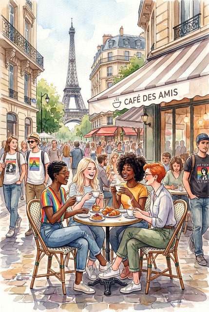 Free paris eiffel tower café illustration