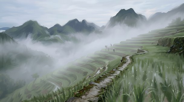 Free Rice Terrace Fog illustration and picture
