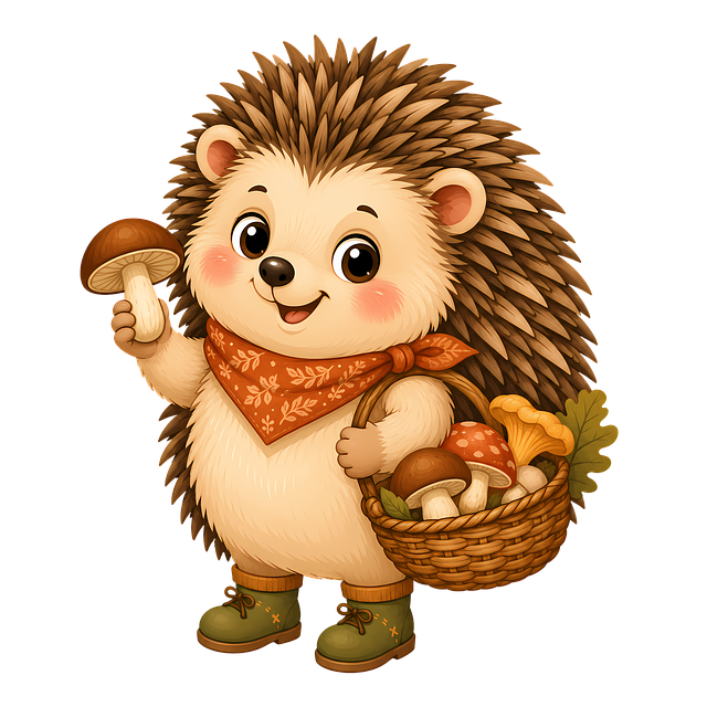 Download free HD stock image of Hedgehog Cartoon Free hedgehog cartoon mushroom basket illustration