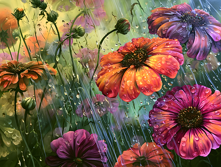 Regn, Blomst, Hage, Blomstre, Vibrant