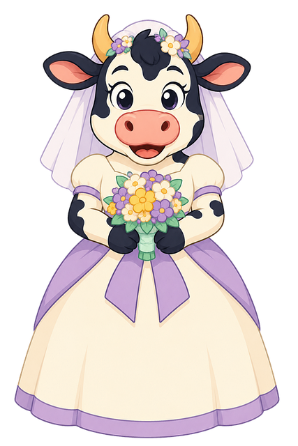 Free bride cow bouquet illustration