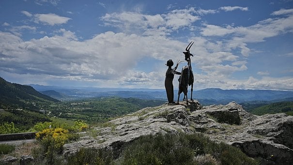 Beeldhouwwerk, Lente, Bergen, Landschap