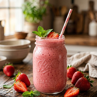 Smoothie, Morangos, Pote De Vidro