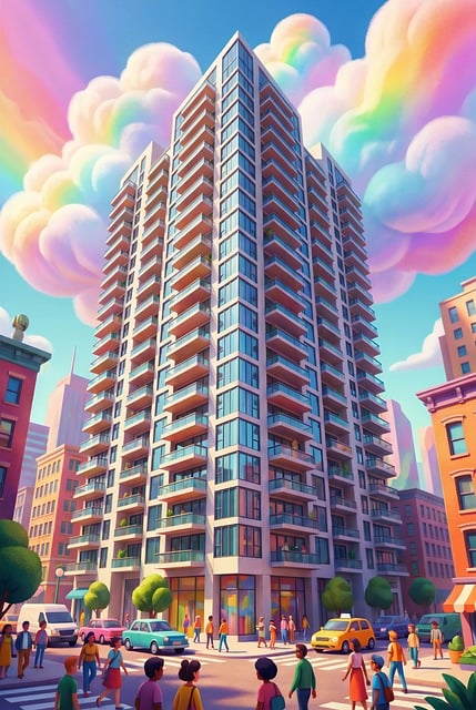 Free skyscraper dreamy clouds apartment building illustration