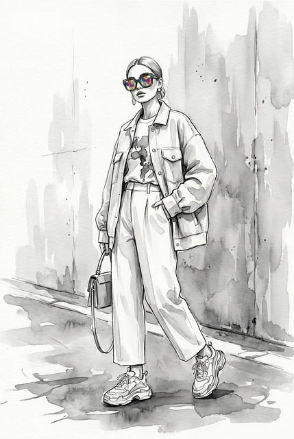 Free fashion illustration black and white stylish attire illustration
