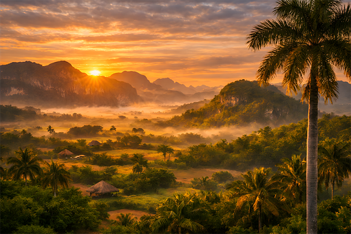 Free Tropical Valley Sunrise illustration and picture