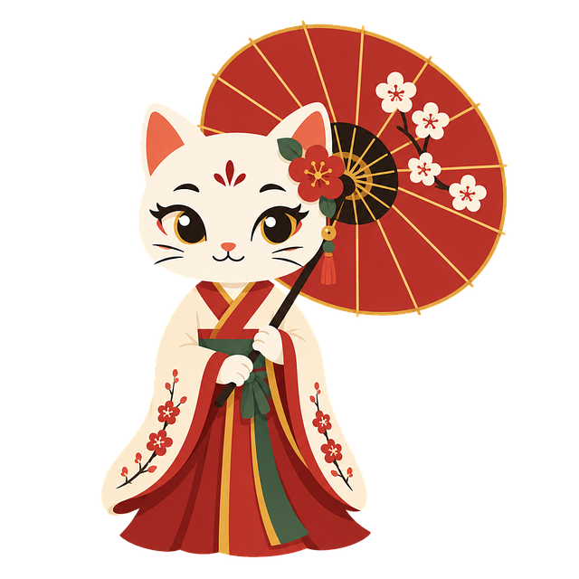 Free cat mascot cute cat traditional fashion vector