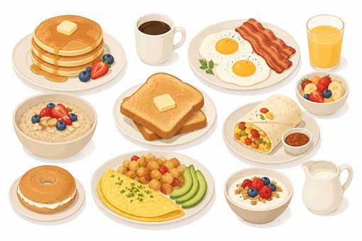 Desayuno, Panqueque, Huevo, Tocino