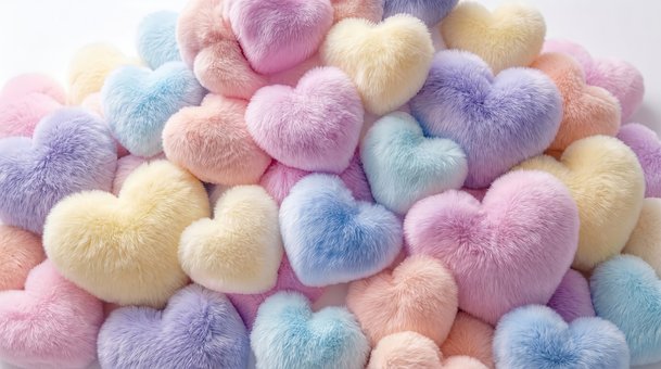 Pastel, Coração, Pelúcia, Rosa, Amarelo