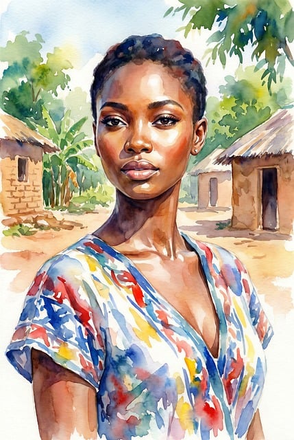 Free portrait african woman watercolor illustration