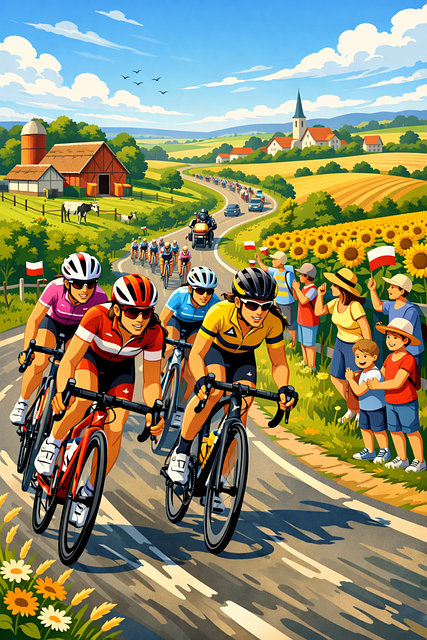 Free cycling race countryside landscape sunflower illustration