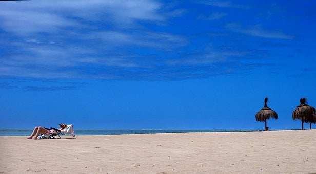 Strand, Sonnenschirm, Blauer Himmel
