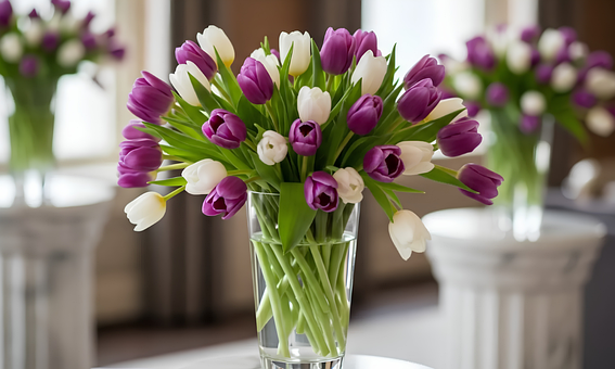 Tulipan, Blomst, Vase, Lilla, Hvid