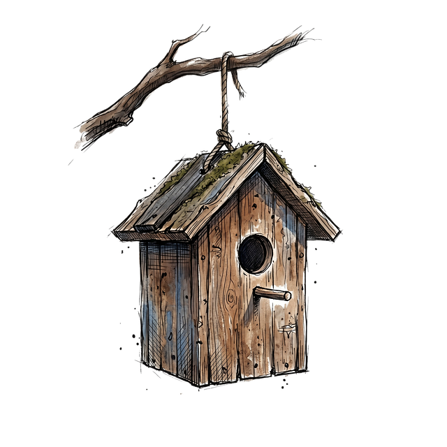 Free birdhouse rustic tree branch illustration