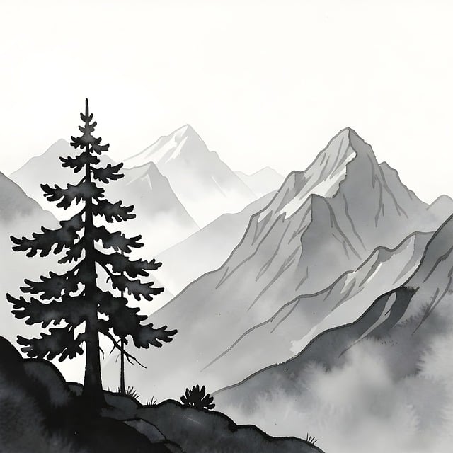 Free mountains nature watercolor illustration