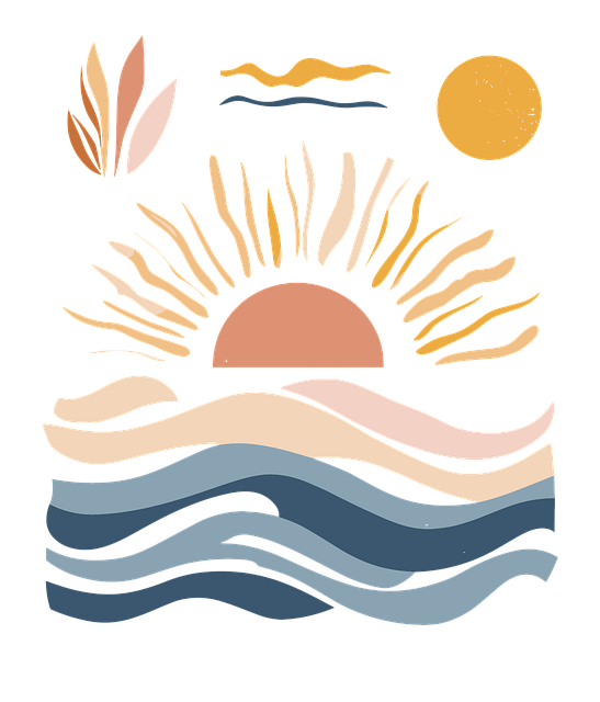 Solnedgang, Hav, Minimalistisk, Boho