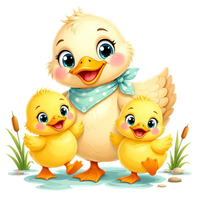 Free duck family drake duckling illustration