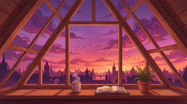 Free Sunset Attic Window illustration and picture