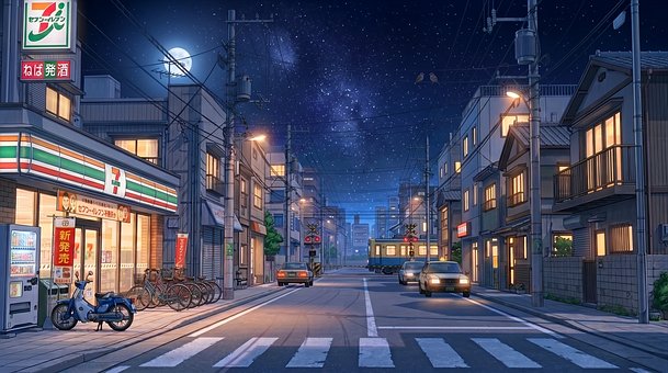 Free Night City Japanese Street illustration and picture