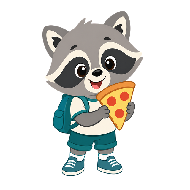 Free raccoon baby raccoon pizza illustration