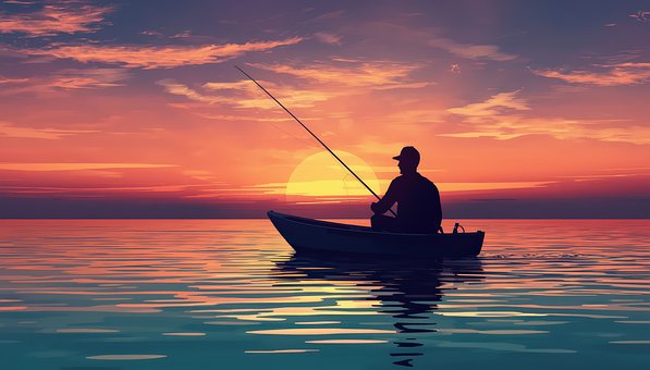 Pesca, Barco, Lago, Pôr Do Sol, Silhueta