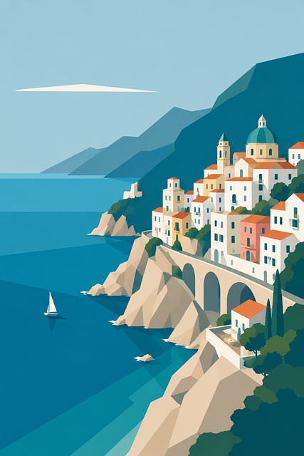 Free mediterranean coast cliffside vector