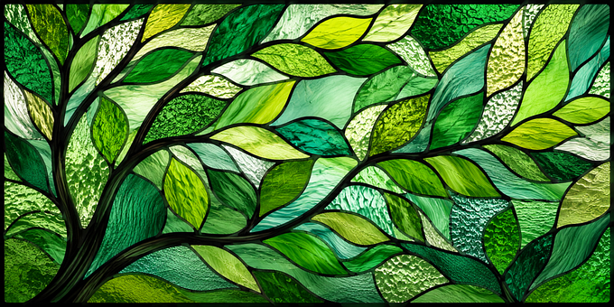 Free Glass Mosaic Drawn Leaves illustration and picture