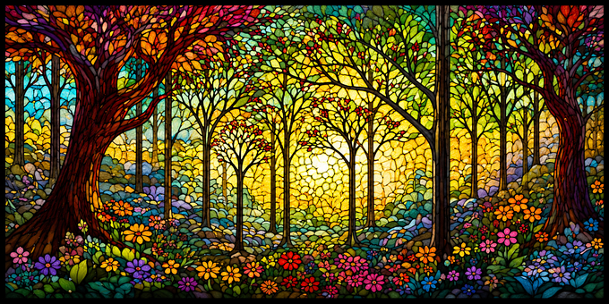 Free Stained Glass Forest illustration and picture