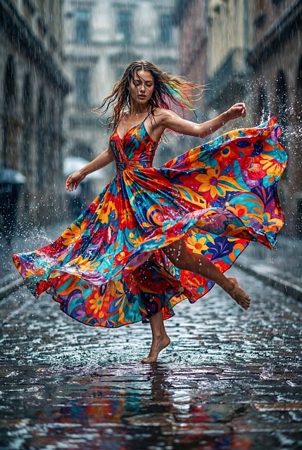 Free dance colorful dress rain illustration