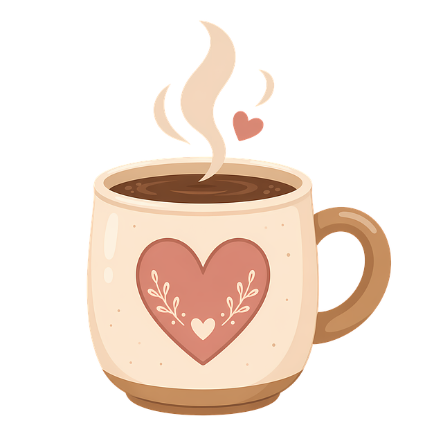 Free coffee mug heart motif warm beverage illustration