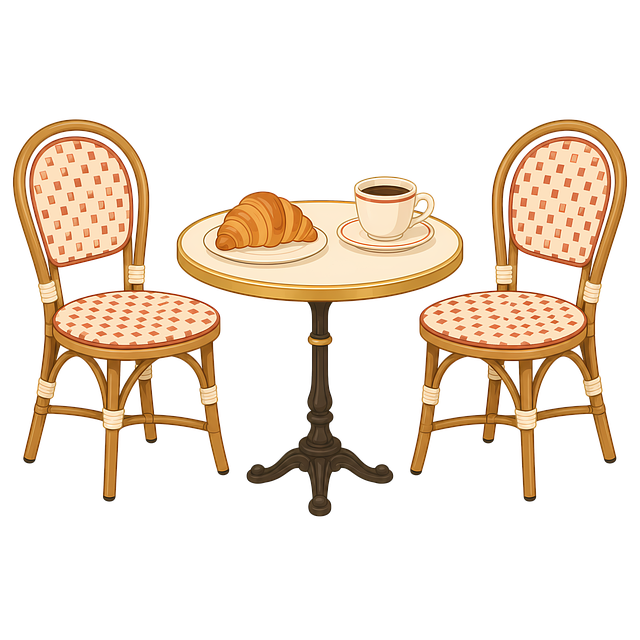 Free cozy cafe bistro table croissant illustration