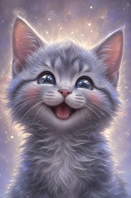 Free cat portrait blue illustration