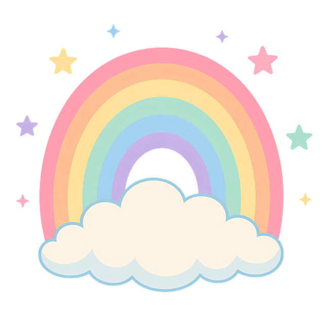 Free pastel rainbow fluffy cloud star accents illustration