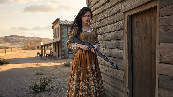 Mulher, Rifle, Casa, Deserto