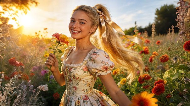Menina, Campo, Flores, Natureza, Verão